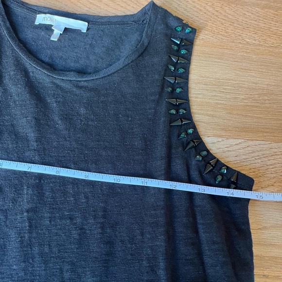 Maje Black Sleeveless Embellished 100% Linen Tank Top Size 1 (US Small) - Picture 5 of 10